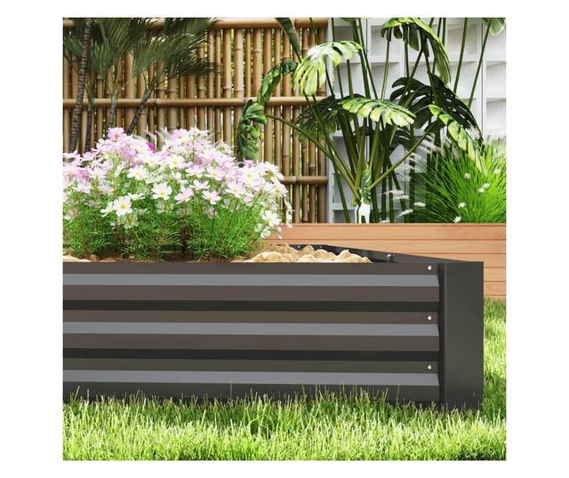 Horganyzott, nyitott aljú, magasított veteményes ágyás, 240x120x30 cm, szürke