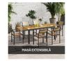 7 részes kerti étkezőgarnitúra kihúzható asztallal és 6 egymásra rakható székkel, 160/240x90x74 cm, barna