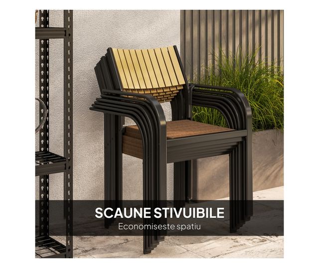 7 részes kerti étkezőgarnitúra kihúzható asztallal és 6 egymásra rakható székkel, 160/240x90x74 cm, barna
