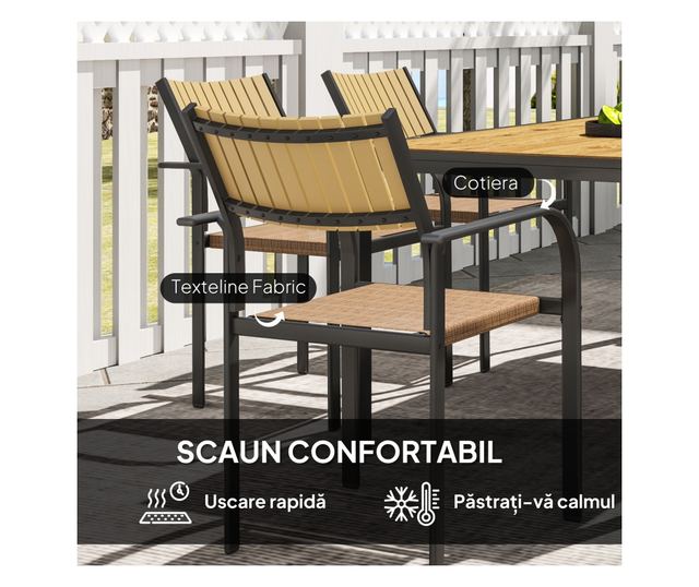 7 részes kerti étkezőgarnitúra kihúzható asztallal és 6 egymásra rakható székkel, 160/240x90x74 cm, barna