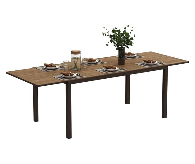 Bővíthető kerti asztal alumínium szegéllyel, 160/240x90x74 cm, barna