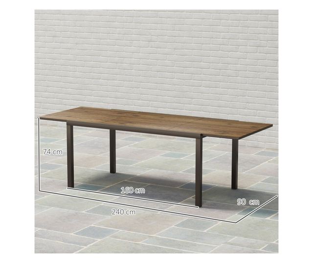 Bővíthető kerti asztal alumínium szegéllyel, 160/240x90x74 cm, barna