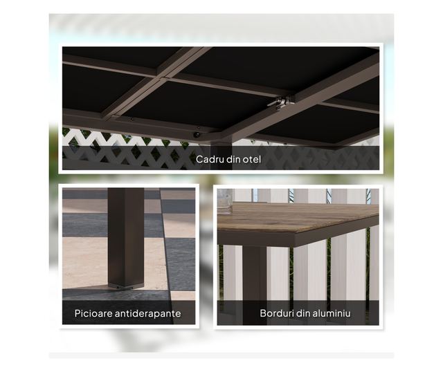 Bővíthető kerti asztal alumínium szegéllyel, 160/240x90x74 cm, barna