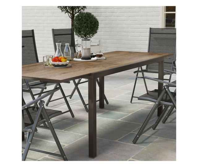 Bővíthető kerti asztal alumínium szegéllyel, 160/240x90x74 cm, barna