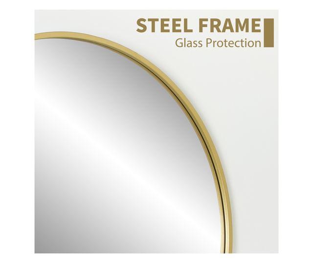 Kerek fürdőszobai tükör, üveg és acél, Ø70x2,5 cm, arany színű