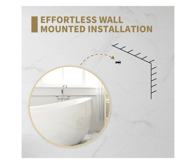 Kerek fürdőszobai tükör, üveg és acél, Ø70x2,5 cm, arany színű