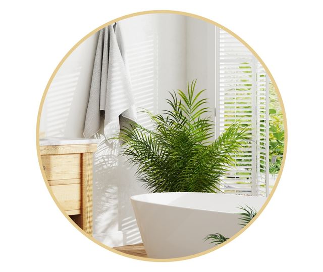 Kerek fürdőszobai tükör, üveg és acél, Ø70x2,5 cm, arany színű