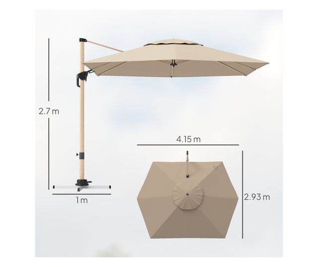 Kaki UPF50+ Cantilever kerti napernyő keresztalappal