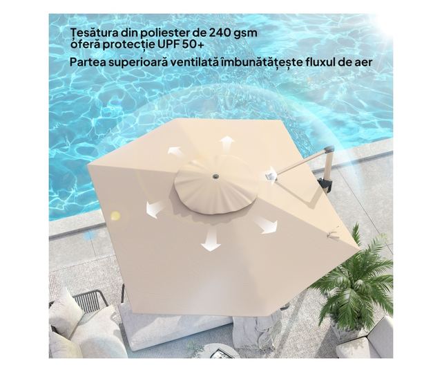 Kaki UPF50+ Cantilever kerti napernyő keresztalappal