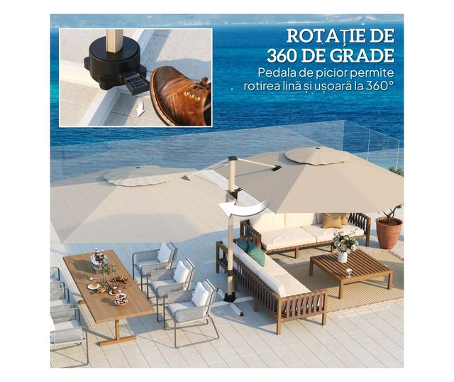 Kaki UPF50+ Cantilever kerti napernyő keresztalappal