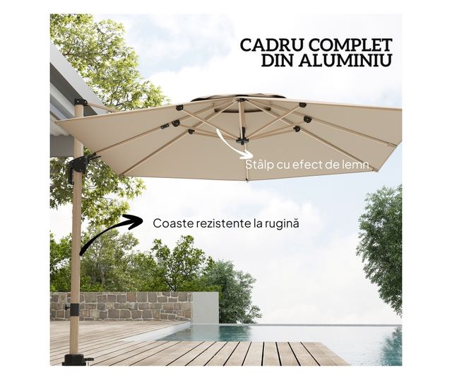 Kaki UPF50+ Cantilever kerti napernyő keresztalappal