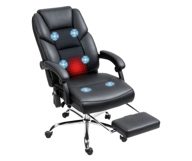 Masszázs Vibrációs Irodai Szék, Magas Háttámlával és Állítható Magassággal, 66x64x113-121 cm, Fekete