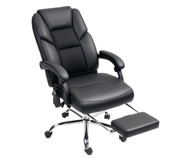 Masszázs Vibrációs Irodai Szék, Magas Háttámlával és Állítható Magassággal, 66x64x113-121 cm, Fekete