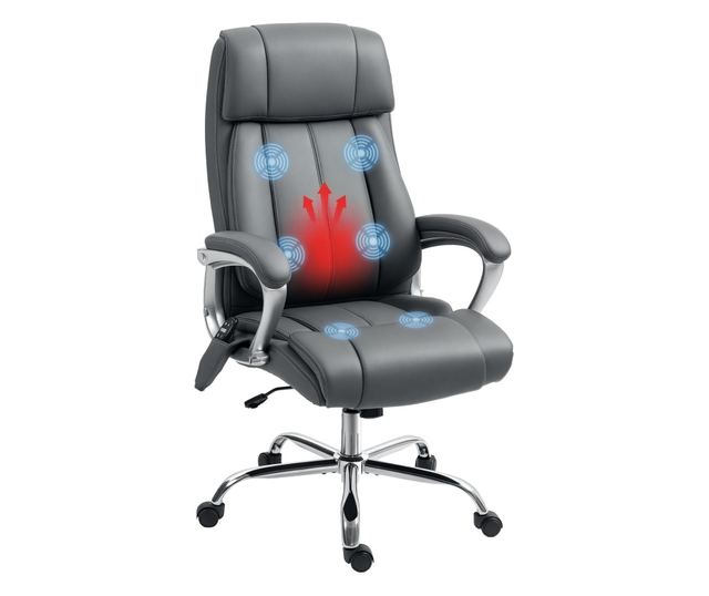 Irodai szék 6 pontos masszázzsal, vibrációs és dönthető, zsebbel és távirányítóval, 66x72x113-121 cm, szürke