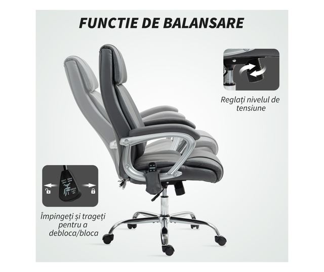 Irodai szék 6 pontos masszázzsal, vibrációs és dönthető, zsebbel és távirányítóval, 66x72x113-121 cm, szürke