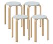 4 db Rakásolható szék szett, Modern rakásolható székek, Kerek ülőke támla nélküli székek, 40x40x45 cm, Természetes fa
