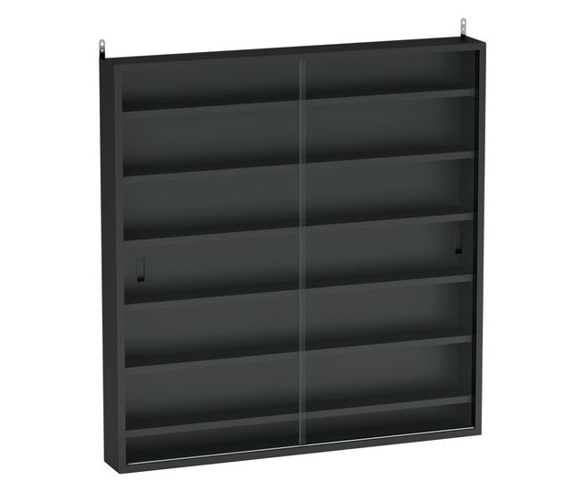 Vitrin 6 állítható polccal és üvegajtókkal, 80x9,5x83 cm, üveg és forgácslap, fekete
