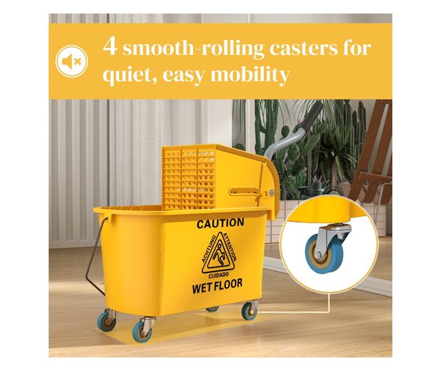 20L Felmosó Vödör Vödörrel, Szűrővel, Kerekekkel és Fogantyúval Sárga