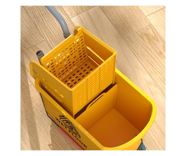 20L Felmosó Vödör Vödörrel, Szűrővel, Kerekekkel és Fogantyúval Sárga