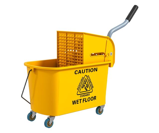 20L Felmosó Vödör Vödörrel, Szűrővel, Kerekekkel és Fogantyúval Sárga