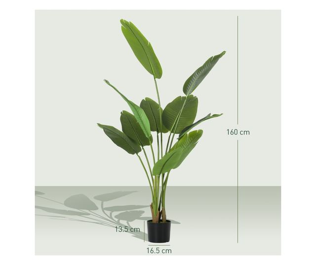 Műnövény 160 cm 10 zöld levéllel PEVA-ból és cserép Ø16,5x13,5 cm