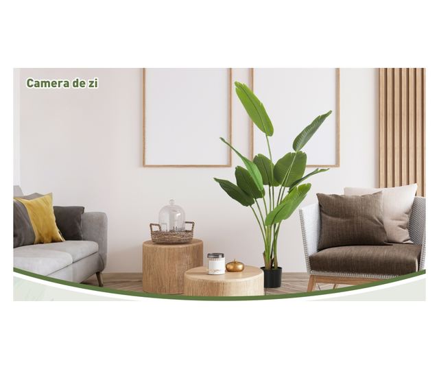 Műnövény 160 cm 10 zöld levéllel PEVA-ból és cserép Ø16,5x13,5 cm