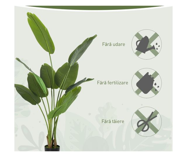 Műnövény 160 cm 10 zöld levéllel PEVA-ból és cserép Ø16,5x13,5 cm