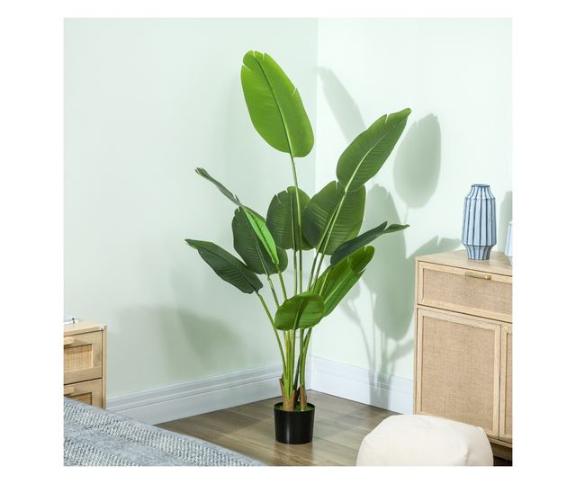 Műnövény 160 cm 10 zöld levéllel PEVA-ból és cserép Ø16,5x13,5 cm