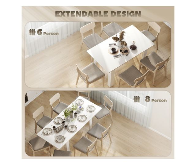 Nyitható Asztal 140-180x80cm, Fehér, 6-8 Személyes, Ideális Kis Terekbe