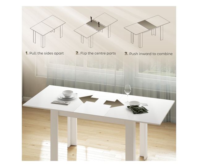 Nyitható Asztal 140-180x80cm, Fehér, 6-8 Személyes, Ideális Kis Terekbe