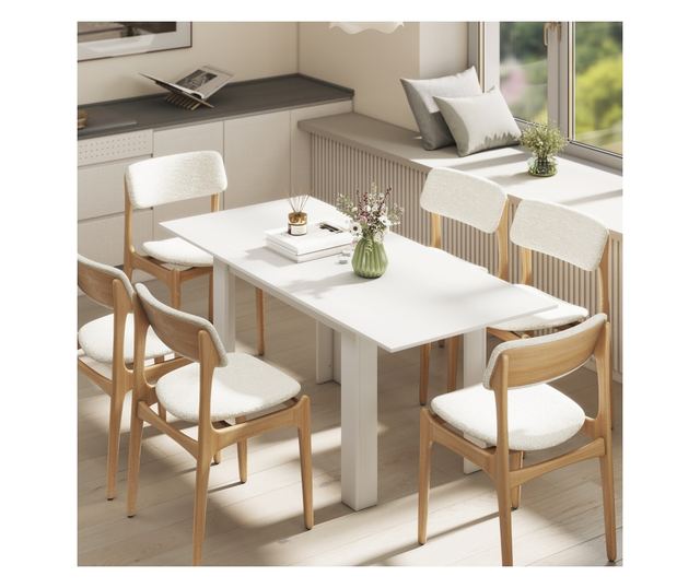 Nyitható Asztal 140-180x80cm, Fehér, 6-8 Személyes, Ideális Kis Terekbe