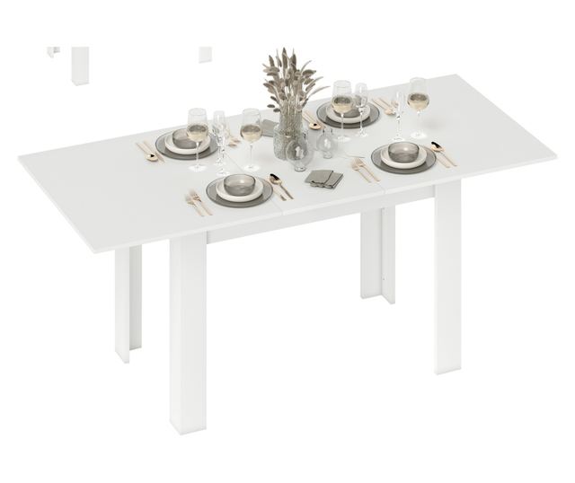 Nyitható Asztal 140-180x80cm, Fehér, 6-8 Személyes, Ideális Kis Terekbe