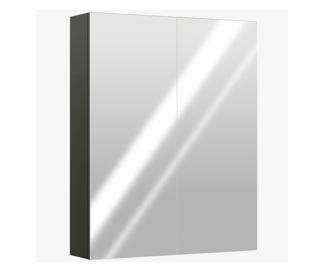 Fali fürdőszoba szekrény 2 ajtós tükörrel és 2 belső polccal 60x15x75cm, fekete