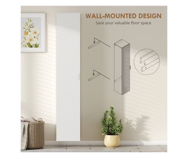 Falra szerelhető fürdőszobai oszlopszekrény állítható polcokkal és Soft Close funkcióval, 30x31,5x160 cm, fehér