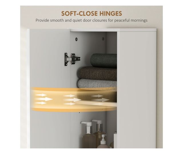 Falra szerelhető fürdőszobai oszlopszekrény állítható polcokkal és Soft Close funkcióval, 30x31,5x160 cm, fehér