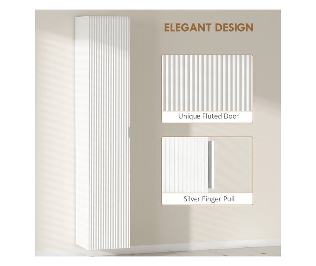 Falra szerelhető fürdőszobai oszlopszekrény állítható polcokkal és Soft Close funkcióval, 30x31,5x160 cm, fehér