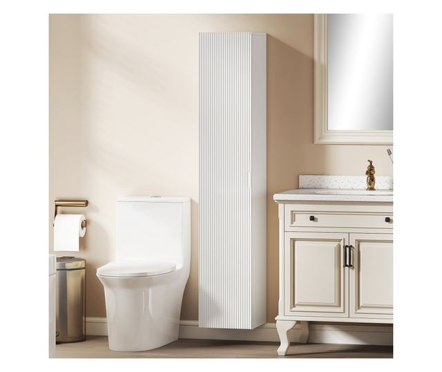 Falra szerelhető fürdőszobai oszlopszekrény állítható polcokkal és Soft Close funkcióval, 30x31,5x160 cm, fehér