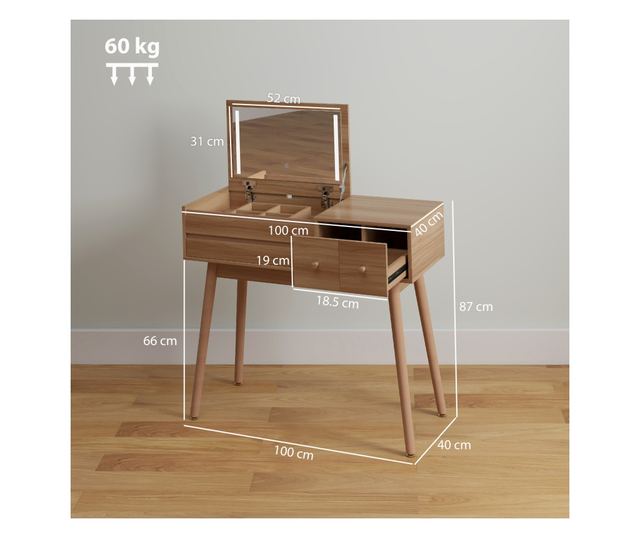 2 az 1-ben sminkasztal tükörrel és tárolóval