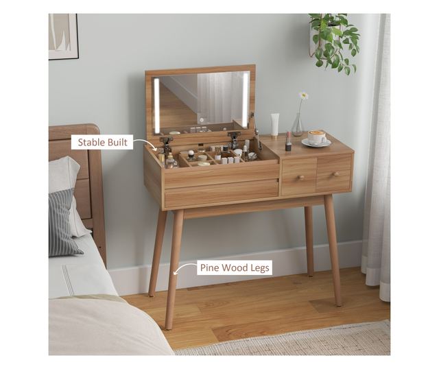 2 az 1-ben sminkasztal tükörrel és tárolóval