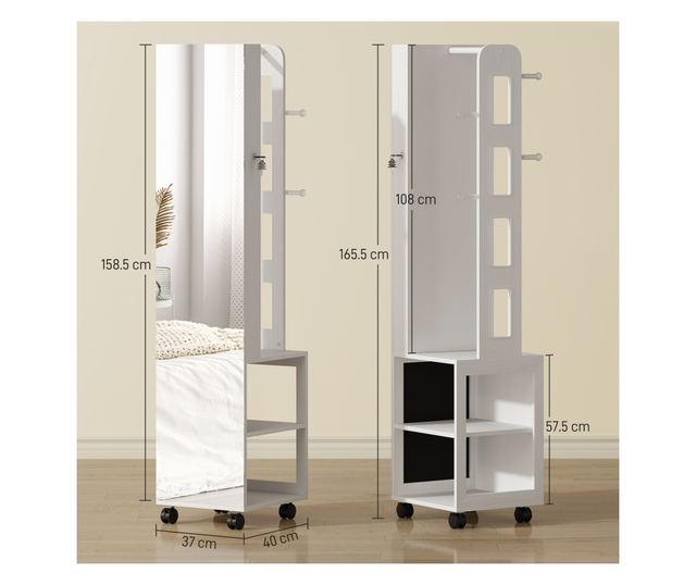 Forgatható ékszeres szekrény tükörrel, LED fénnyel és zárral, fekete