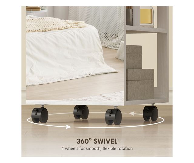 Forgatható ékszeres szekrény tükörrel, LED fénnyel és zárral, fekete