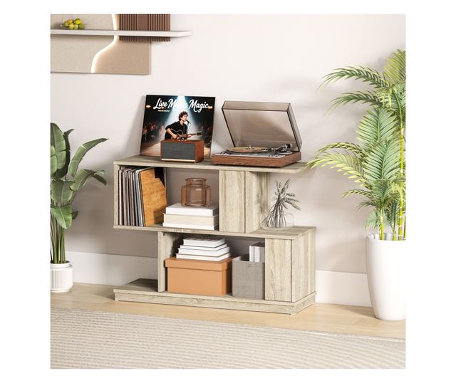 Modern S-alakú dohányzóasztal 4 polccal 90x30x61 cm Fa