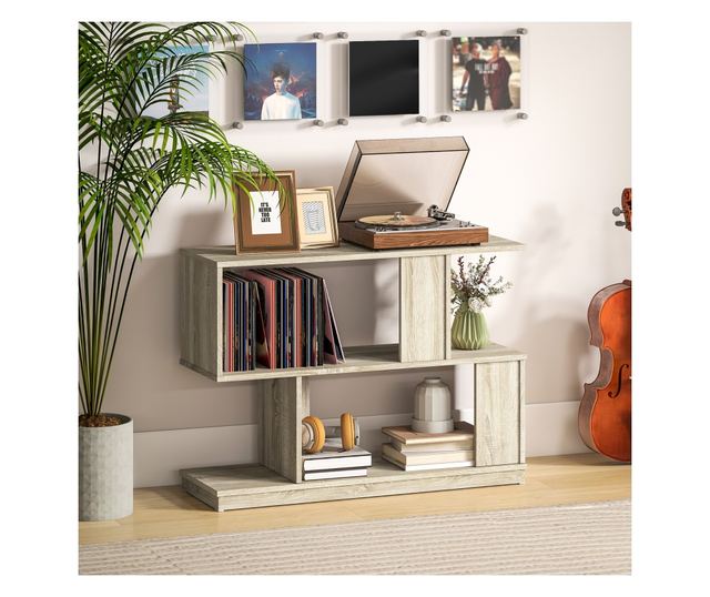 Modern S-alakú dohányzóasztal 4 polccal 90x30x61 cm Fa