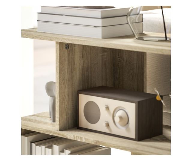 Modern S-alakú dohányzóasztal 4 polccal 90x30x61 cm Fa