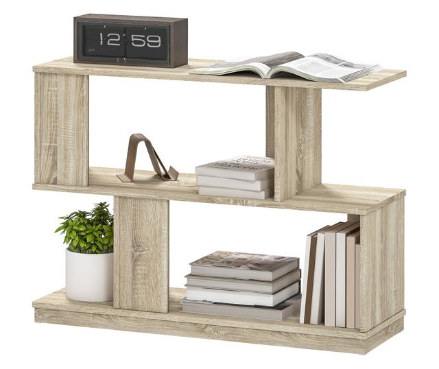 Modern S-alakú dohányzóasztal 4 polccal 90x30x61 cm Fa