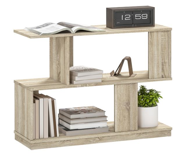 Modern S-alakú dohányzóasztal 4 polccal 90x30x61 cm Fa