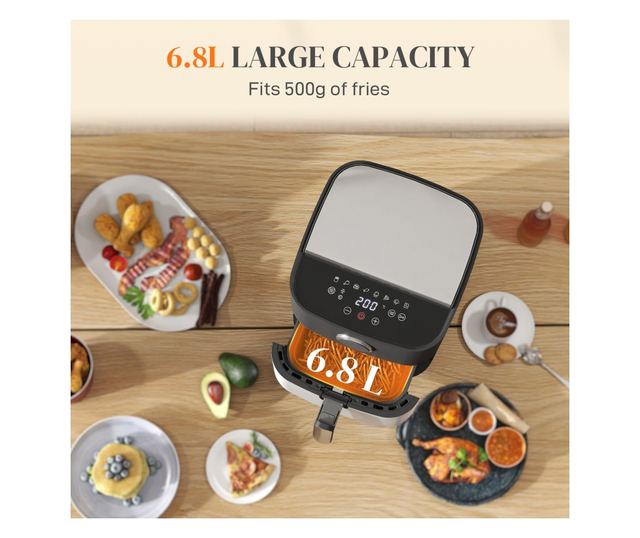 8L 1700W Air Fryer 8 Programmal és LED kijelzővel, Fekete