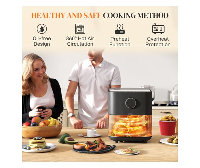 8L 1700W Air Fryer 8 Programmal és LED kijelzővel, Fekete