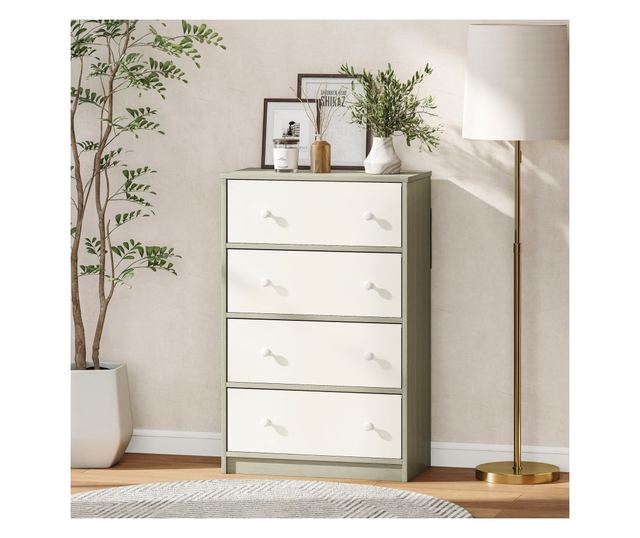 Modern komód 4 összecsukható fiókkal 58x30x91 cm, fehér és szürke