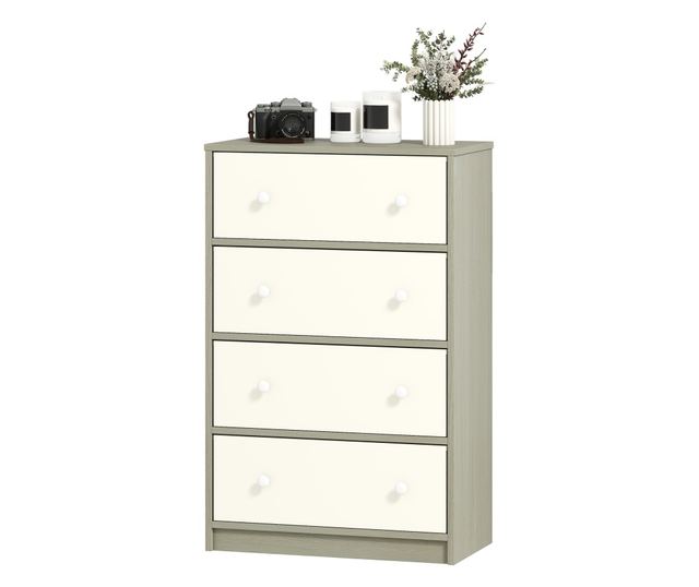 Modern komód 4 összecsukható fiókkal 58x30x91 cm, fehér és szürke